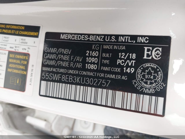55SWF8EB3KU302757 Mercedes-Benz C 300 4matic