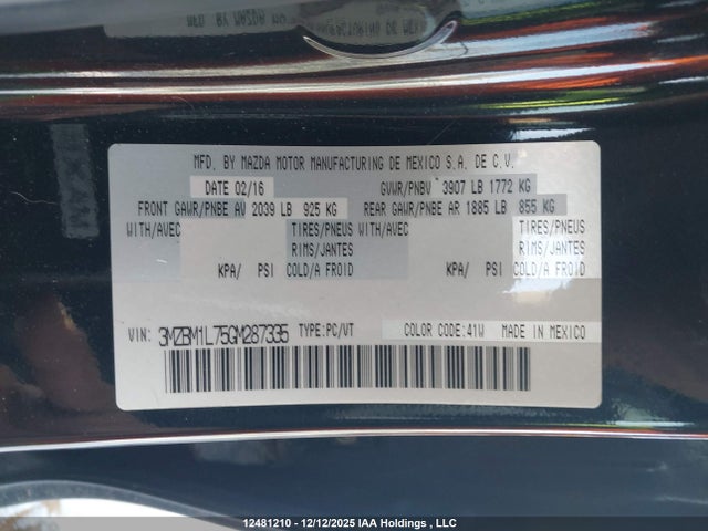 3MZBM1L75GM287335 Mazda MAZDA3