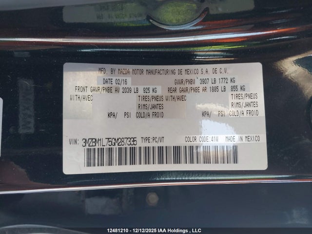 3MZBM1L75GM287335 Mazda MAZDA3