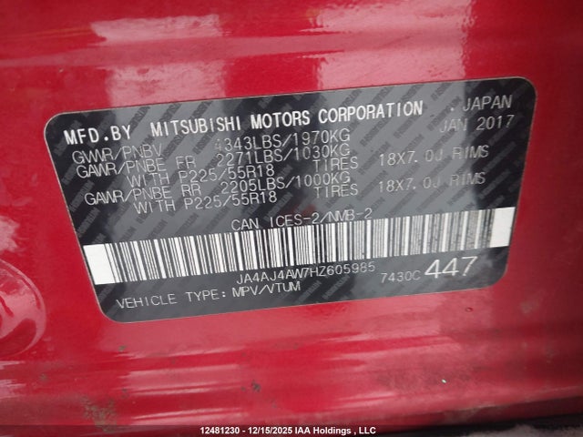 JA4AJ4AW7HZ605985 Mitsubishi Rvr Se Limited/gt