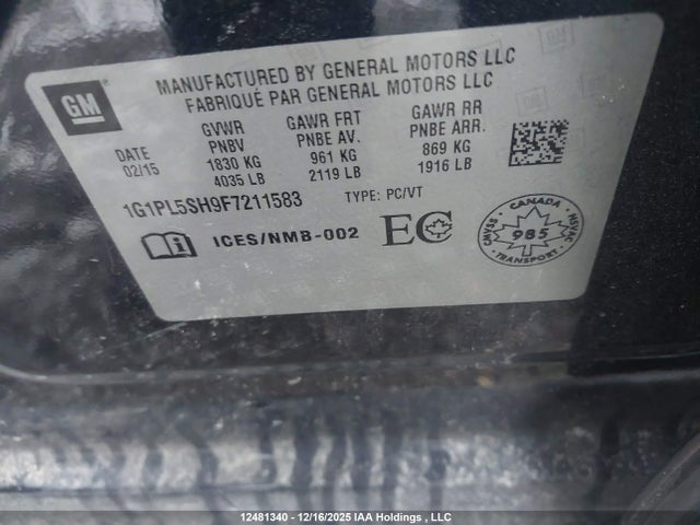 1G1PL5SH9F7211583 Chevrolet Cruze 2ls