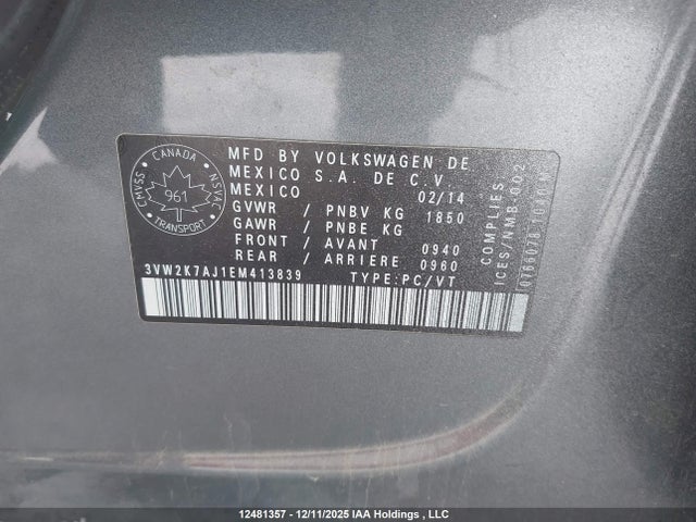 Продажа на аукционе авто 2014 Volkswagen Jetta S, vin: 3VW2K7AJ1EM413839, номер лота: 12481357