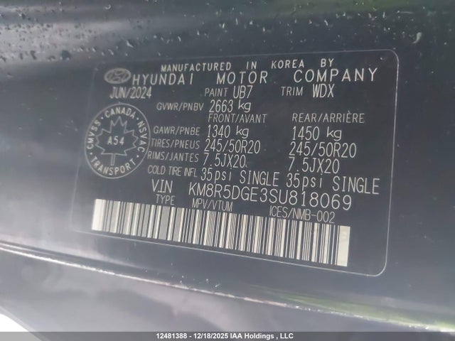 Продаж на аукціоні авто 2025 Hyundai Palisade Limited, vin: KM8R5DGE3SU818069, номер лоту: 12481388