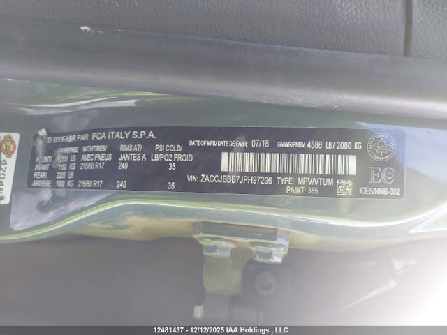 Aukcja sprzedaży 2018 Jeep Renegade North, vin: ZACCJBBB7JPH97296, numer aukcji: 12481437