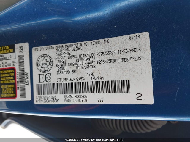 5TFUY5F16JX724534 Toyota Tundra Double Cab Sr/double Cab Sr5