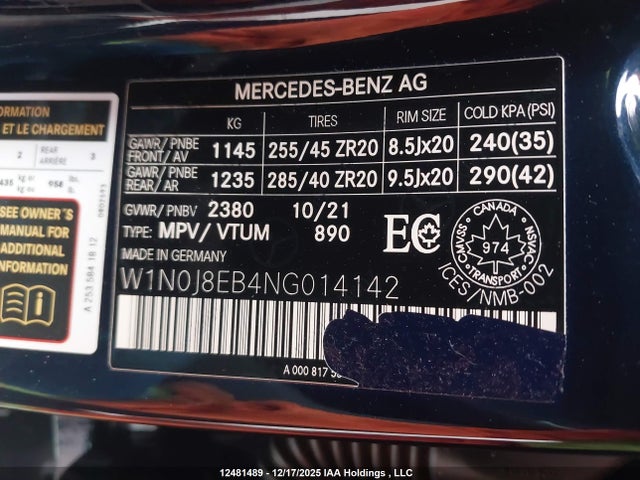 W1N0J8EB4NG014142 Mercedes-Benz Glc 300 Coupe 4matic