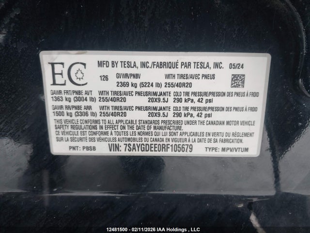 7SAYGDEE0RF105679 Tesla Model Y