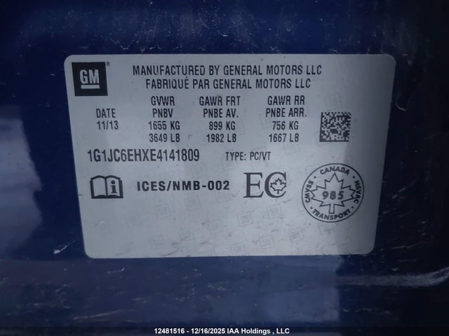 1G1JC6EHXE4141809 Chevrolet Sonic Lt Auto