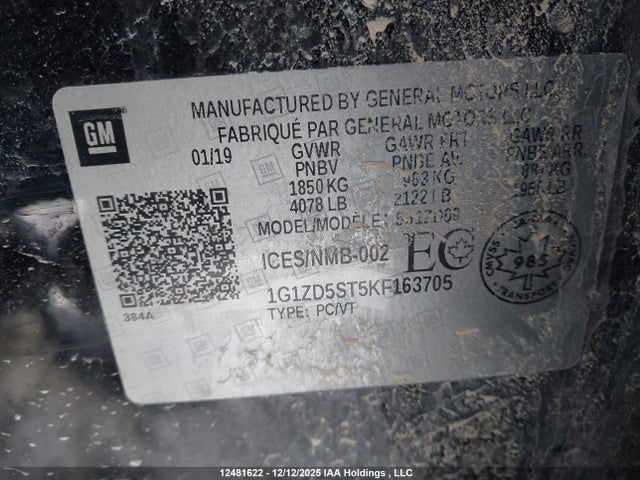 1G1ZD5ST5KF163705 Chevrolet MALIBU LT