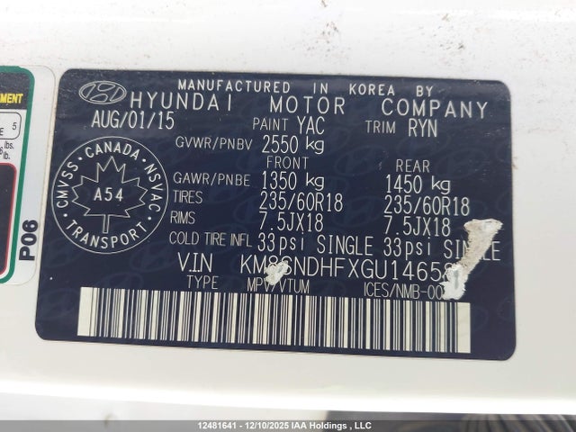 KM8SNDHFXGU146589 Hyundai Santa Fe Se/limited