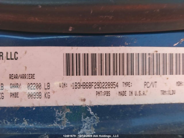 12481679 :رقم المزاد ، 1B3HB68F29D228954 vin ، 2009 Dodge Caliber مزاد بيع