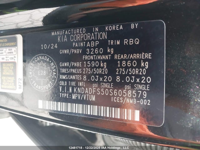 Aukcja sprzedaży 2025 Kia Ev9 Land W/plus Package/land W/premium Package, vin: KNDADFS50S6058579, numer aukcji: 12481718