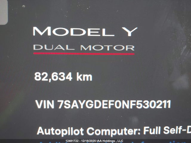 7SAYGDEF0NF530211 Tesla Model Y Performance