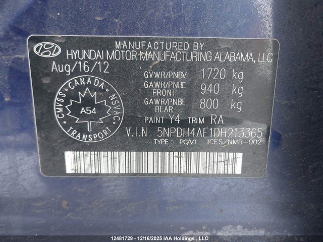 Продажа на аукционе авто 2013 Hyundai Elantra, vin: 5NPDH4AE1DH213365, номер лота: 12481729