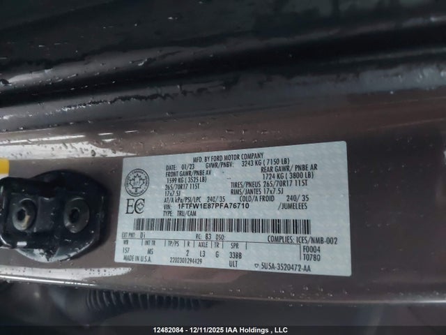 2023 Ford F150 Supercrew მანქანა იყიდება აუქციონზე, vin: 1FTFW1E87PFA76710, აუქციონის ნომერი: 12482084