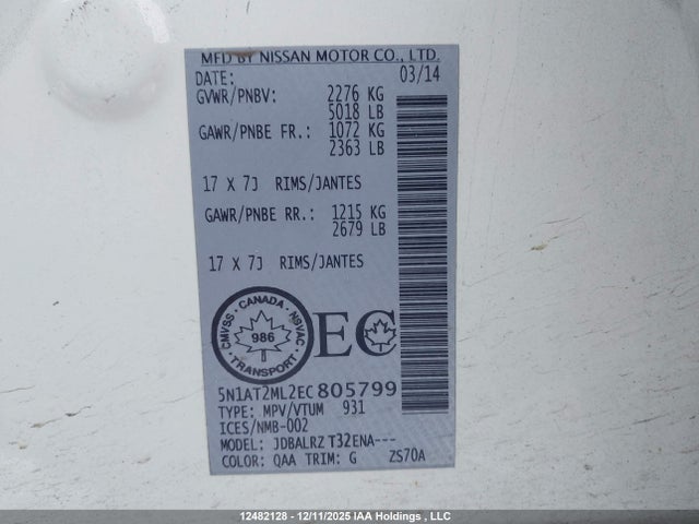 Nissan Rogue 2014 5N1AT2ML2EC805799 Image 9