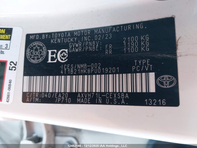 4T1B21HK8PU019201 Toyota Camry Hybrid Se