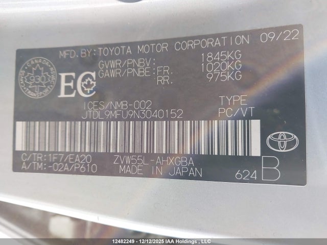JTDL9MFU9N3040152 Toyota Prius