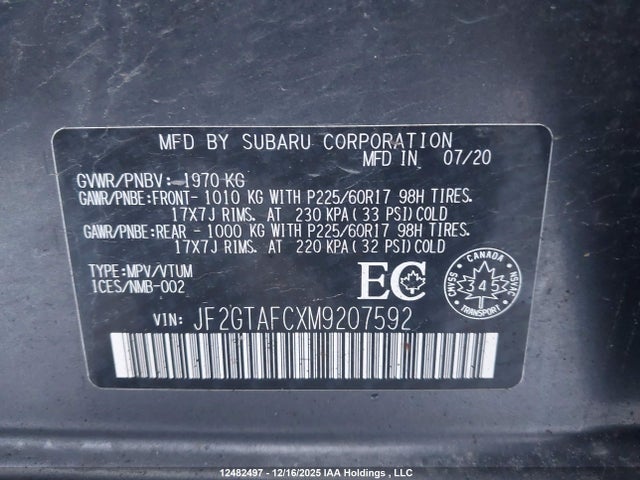 2021 Subaru Crosstrek Sport მანქანა იყიდება აუქციონზე, vin: JF2GTAFCXM9207592, აუქციონის ნომერი: 12482497