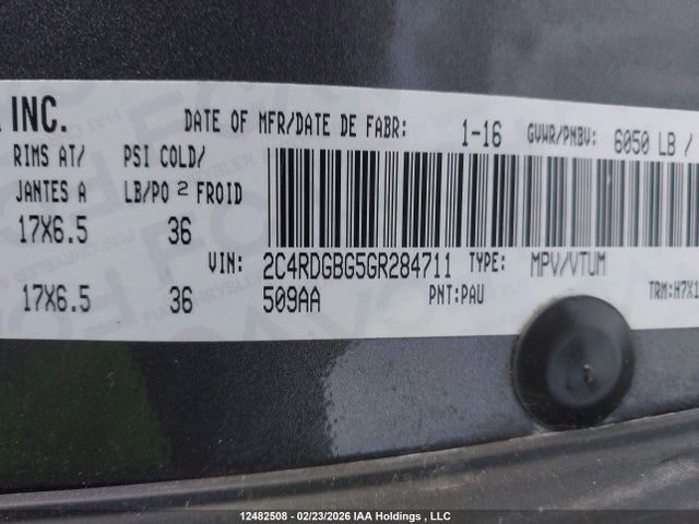 Продаж на аукціоні авто 2016 Dodge Grand Caravan Se, vin: 2C4RDGBG5GR284711, номер лоту: 12482508