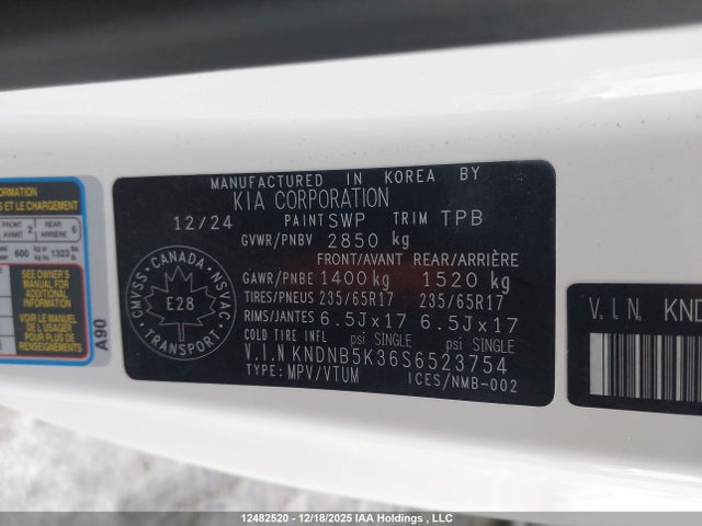 Продаж на аукціоні авто 2025 Kia Carnival Lx/lxs, vin: KNDNB5K36S6523754, номер лоту: 12482520