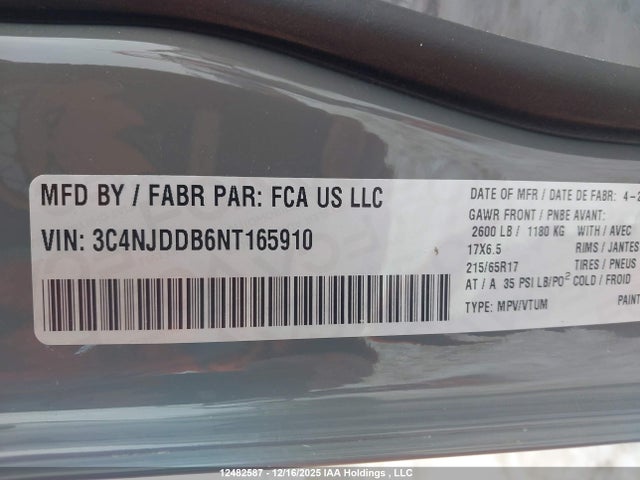 2022 Jeep Compass მანქანა იყიდება აუქციონზე, vin: 3C4NJDDB6NT165910, აუქციონის ნომერი: 12482587