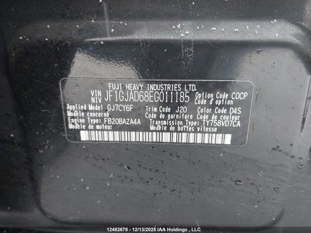 Aukcja sprzedaży 2014 Subaru Impreza, vin: JF1GJAD68EG011185, numer aukcji: 12482678