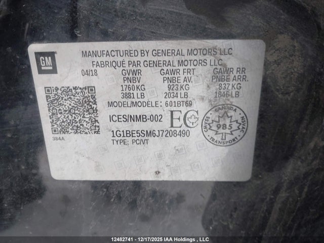 1G1BE5SM6J7208490 Chevrolet CRUZE LT