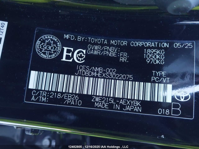2025 Toyota Corolla Le/se მანქანა იყიდება აუქციონზე, vin: JTDBDMHEXS3022075, აუქციონის ნომერი: 12482805