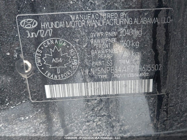 5NPE34AF2JH615502 Hyundai SONATA GLS