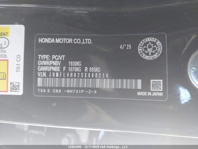 Продажа на аукционе авто 2025 Honda Civic Hybrid Sport, vin: JHMFL4H82SX800214, номер лота: 12482899