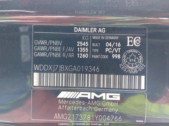 WDDXJ7JBXGA019346 Mercedes-Benz Amg S 63 4matic