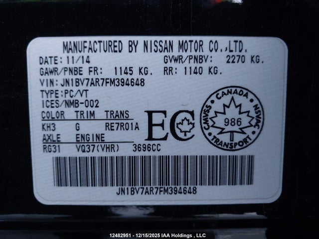 JN1BV7AR7FM394648 Infiniti Q50