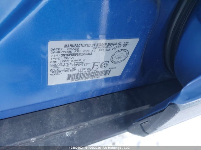 3N1CP5BV9NL510343 Nissan KICKS S