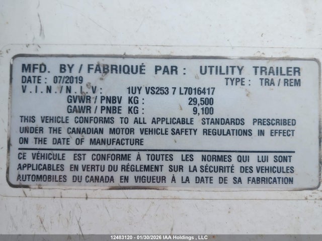 Utility Trailer Mfg Trailer 2020 1UYVS2537L7016417 Image 9