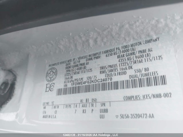 Ford E-450 Cutaway 2019 1FDWE4F62KDC24070 Image 9