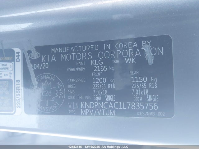 Aukcja sprzedaży 2020 Kia Sportage, vin: KNDPNCAC1L7835756, numer aukcji: 12483145