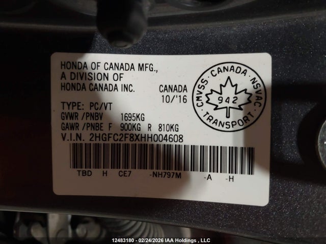 Honda CIVIC EX 2017 2HGFC2F8XHH004608 Image 9