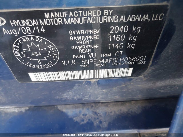 5NPE34AF0FH058001 Hyundai Sonata Sport/limited