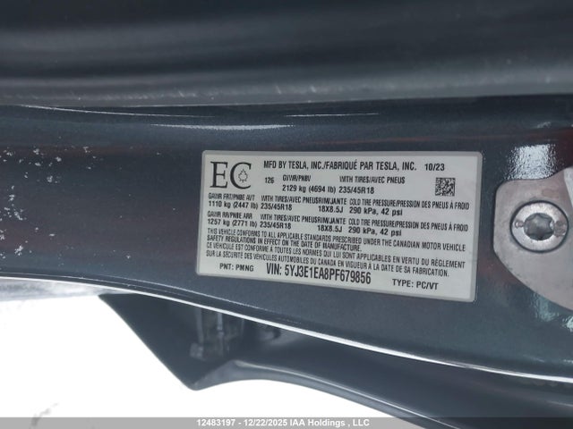 Aukcja sprzedaży 2023 Tesla Model 3 Rwd, vin: 5YJ3E1EA8PF679856, numer aukcji: 12483197