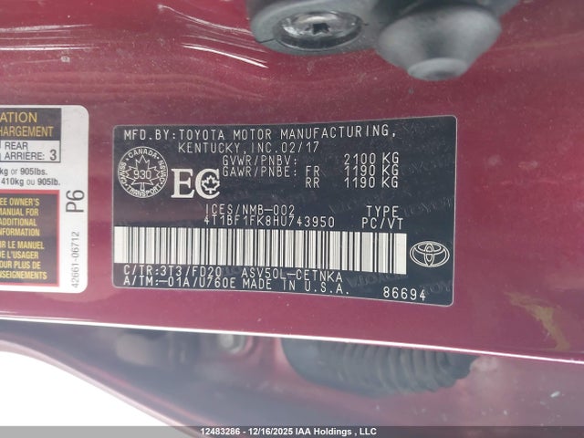 4T1BF1FK8HU743950 Toyota Camry