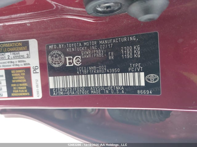 4T1BF1FK8HU743950 Toyota Camry