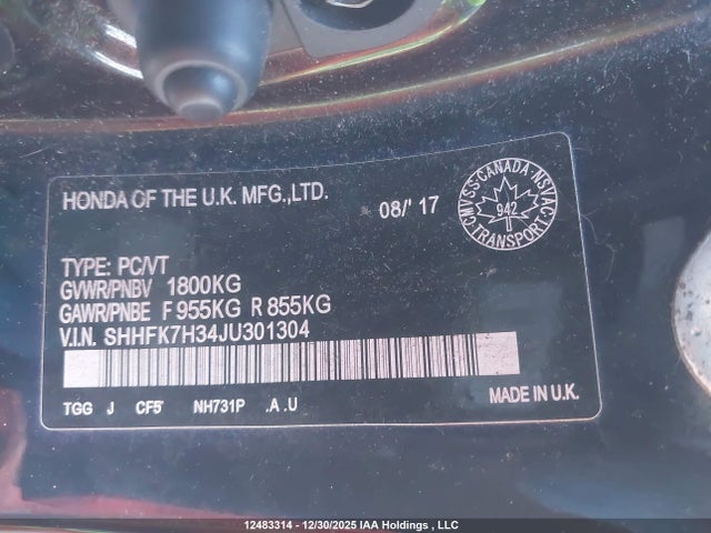 SHHFK7H34JU301304 Honda Civic Lx