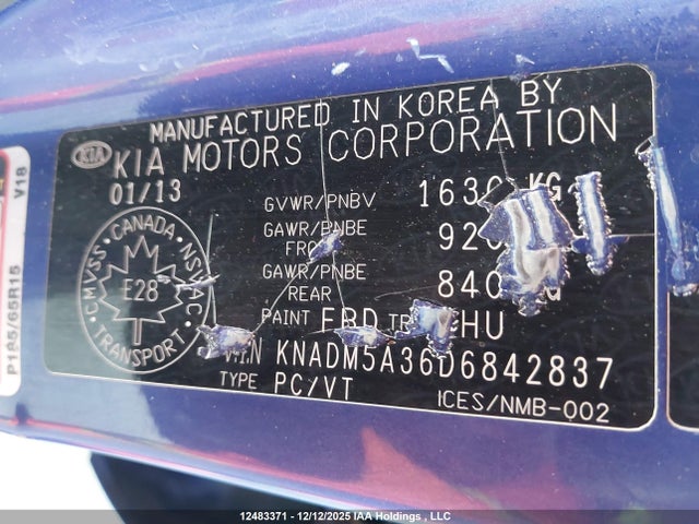 Aukcja sprzedaży 2013 Kia Rio Ex/lx/lx+/sx, vin: KNADM5A36D6842837, numer aukcji: 12483371