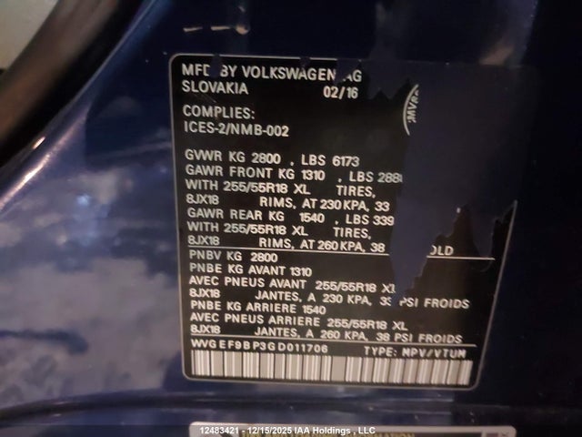 WVGEF9BP3GD011706 Volkswagen Touareg