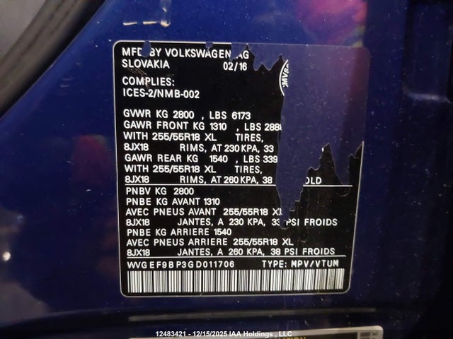 WVGEF9BP3GD011706 Volkswagen Touareg