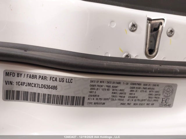 Продажа на аукционе авто 2020 Jeep Cherokee Latitude, vin: 1C4PJMCX7LD636486, номер лота: 12483427