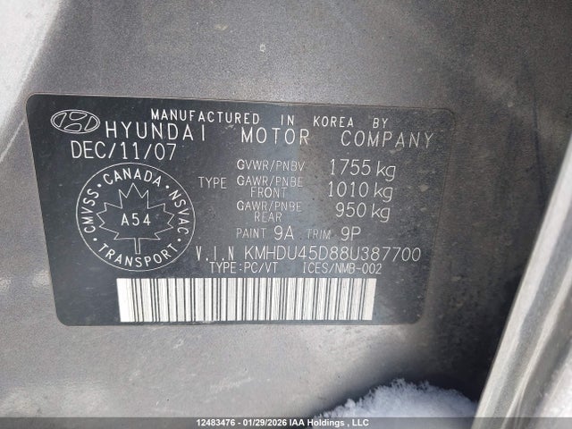 2008 Hyundai Elantra მანქანა იყიდება აუქციონზე, vin: KMHDU45D88U387700, აუქციონის ნომერი: 12483476