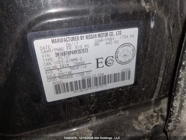 3N1AB7AP4HY357673 Nissan Sentra S/sv/sr/sl