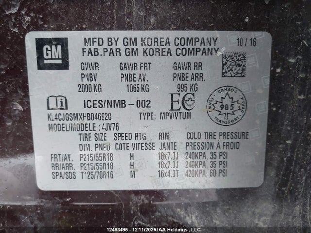 KL4CJGSMXHB046920 Buick Encore Essence